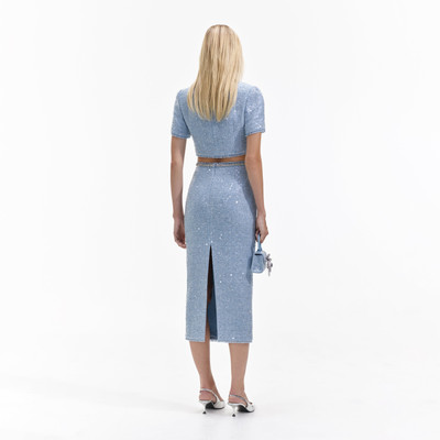 self-portrait Blue Sequin Boucle Midi Skirt outlook