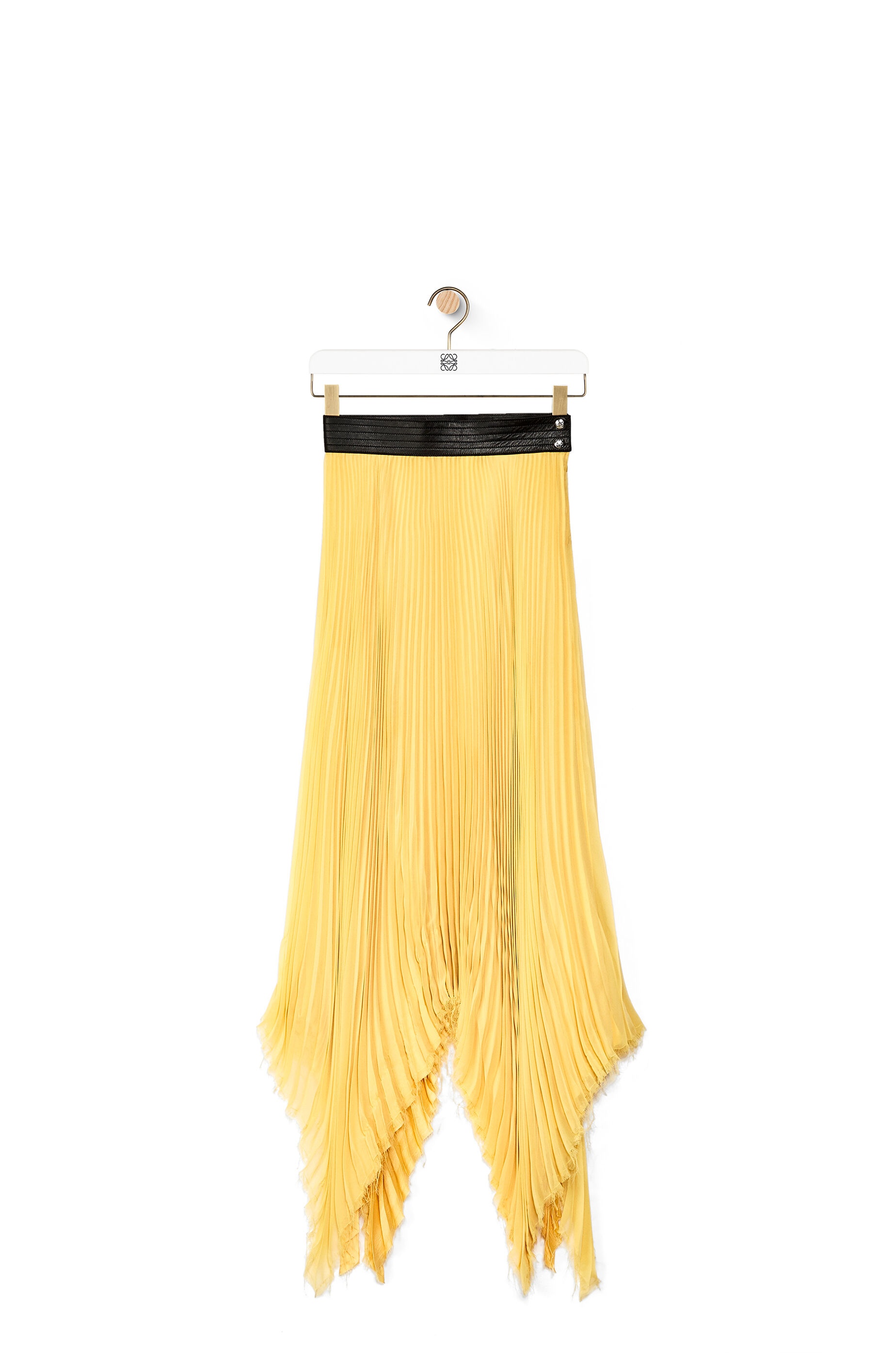 Asymmetric pleated skirt leather trim in polyester - 1