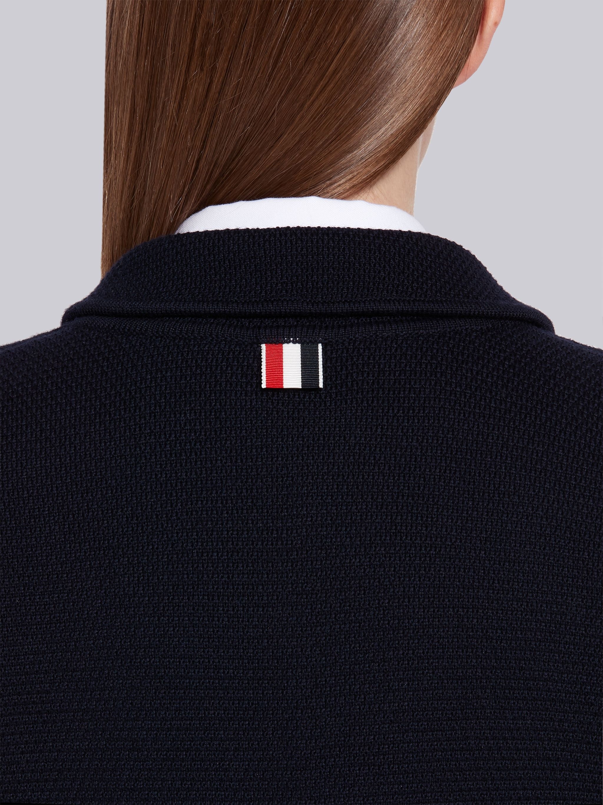 Navy Fine Merino Wool Links Stitch Classic 4-Bar Jacket - 6