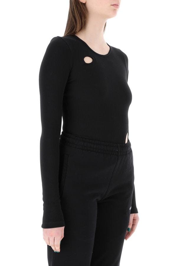 Off White Woman Black Stretch Cotton Bodysuit - 3