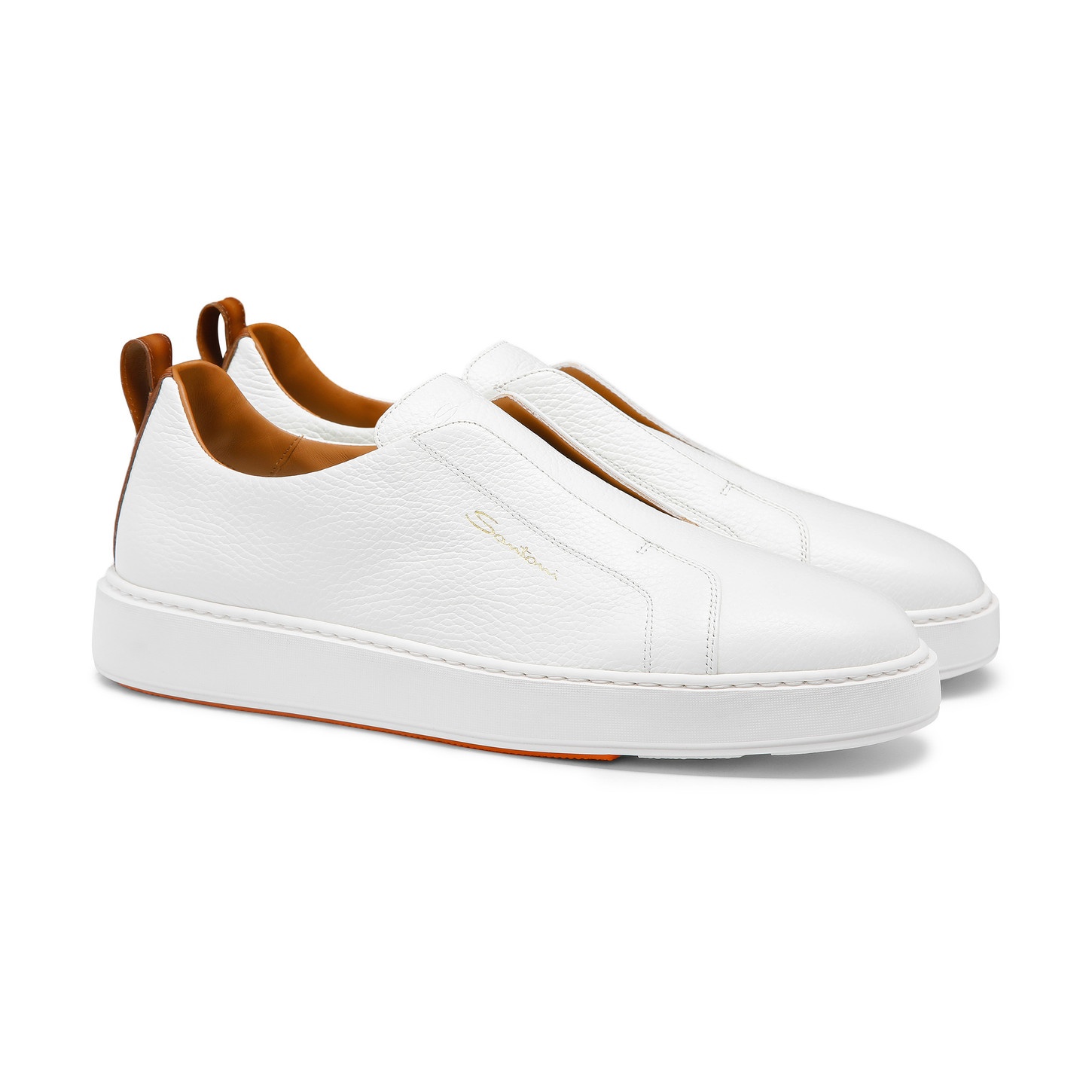 Men's white tumbled leather slip-on sneaker - 3