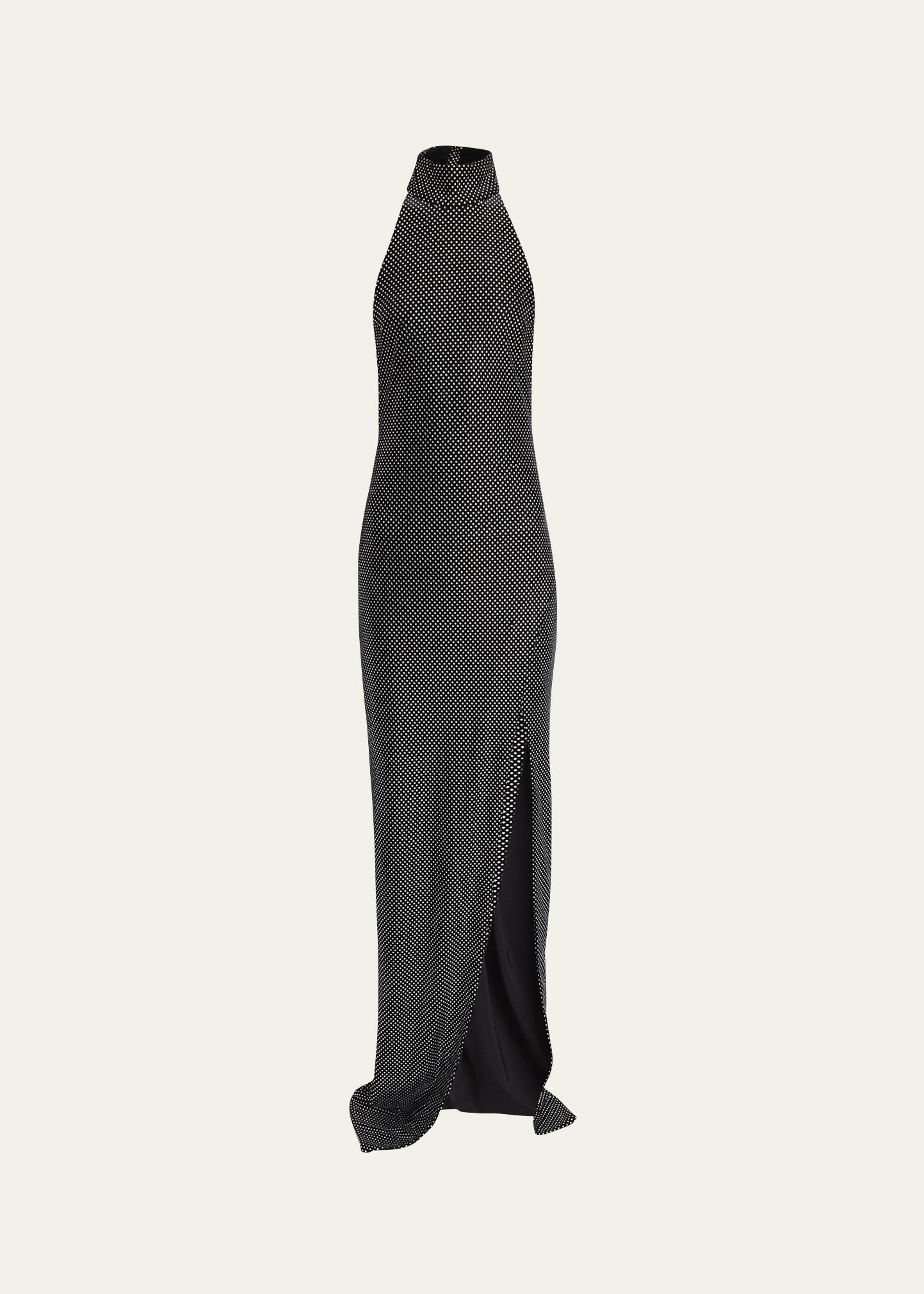 Crystal Velvet Halter Slit Maxi Dress - 1