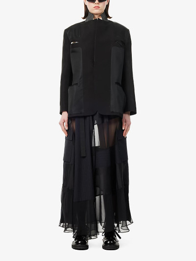 sacai Padded-shoulder notch-lapel silk and cotton-blend jacket outlook