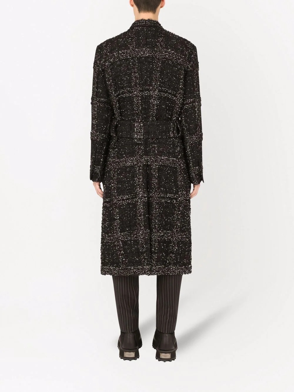 check-print wrap coat - 4