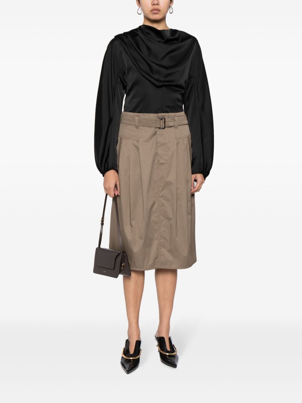 belted-waist pleated midi skirt - 2