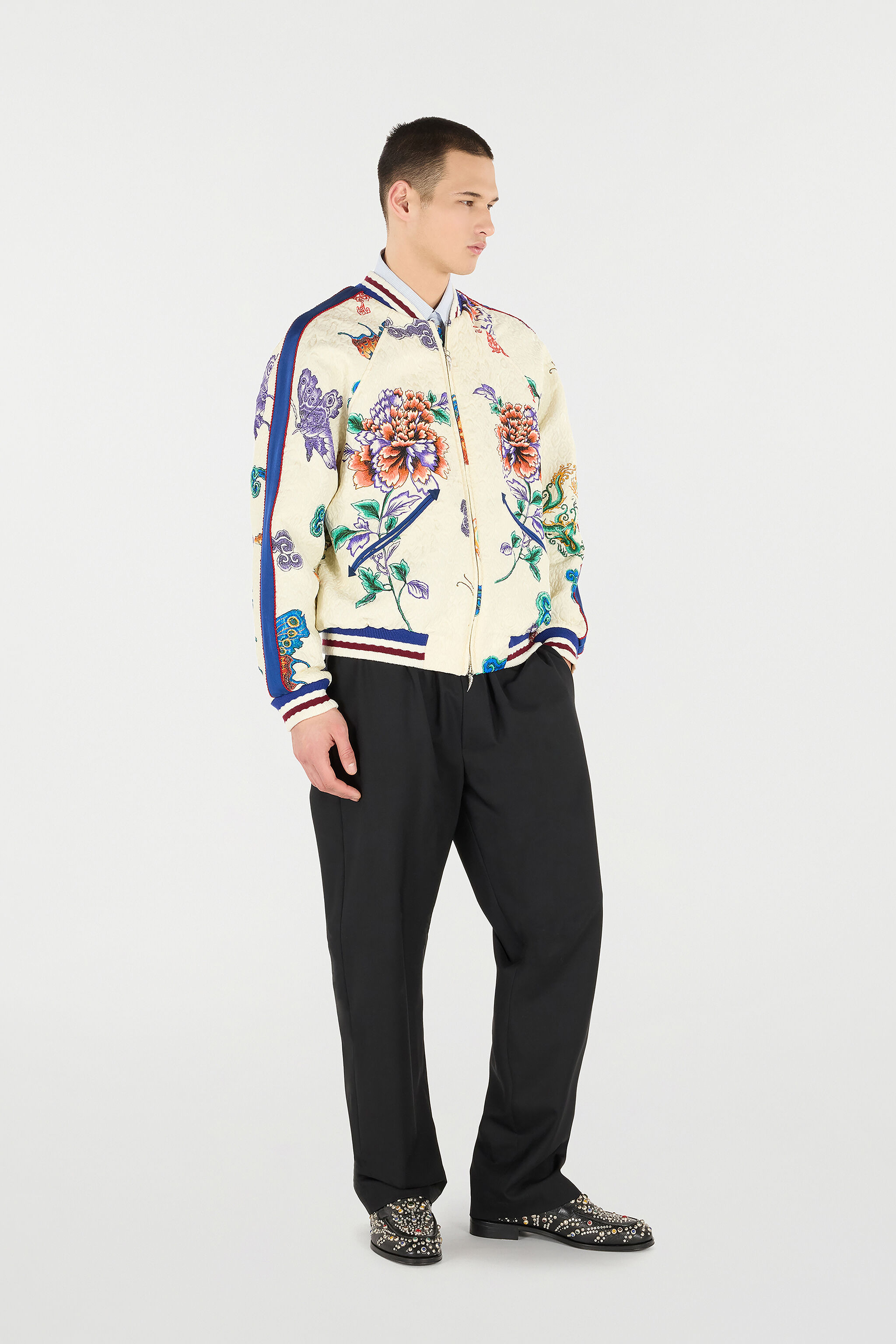 Bomber Jacket With Dragon, Flowers And Butterflies - 3