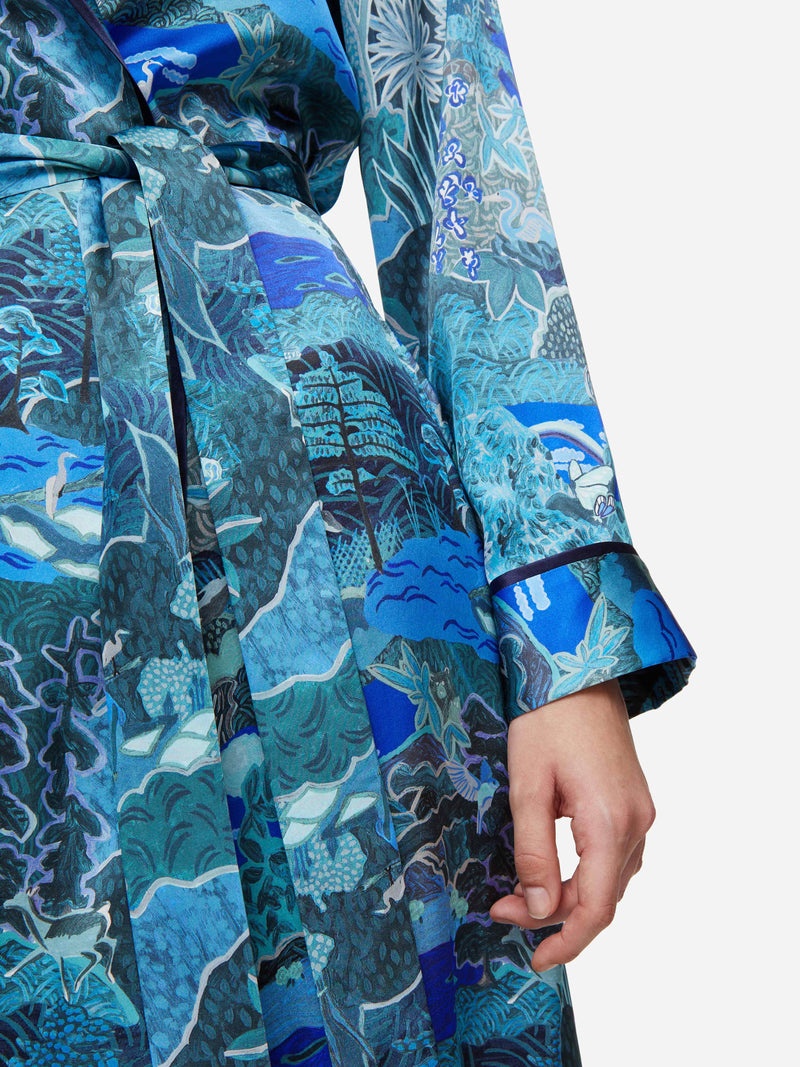 Women's Long Dressing Gown Brindisi 86 Silk Satin Multi - 6