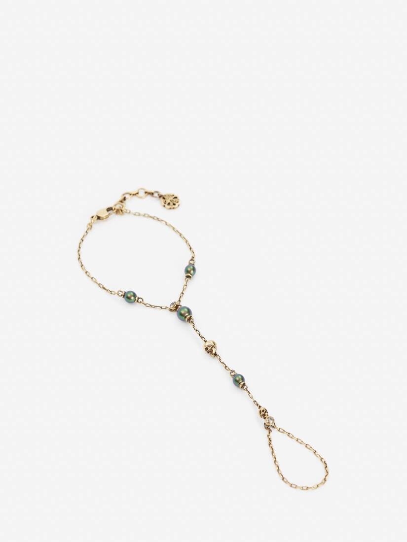 Women's Pearl Skull Hand Jewel Piece in Antique Gold - 2