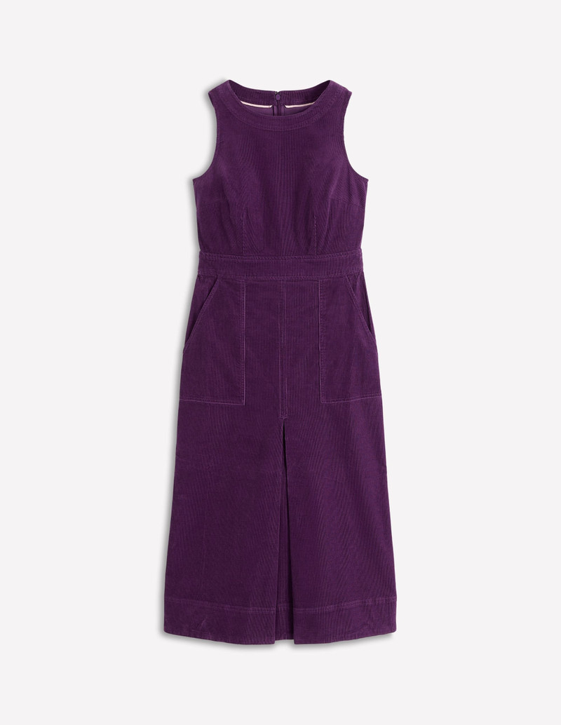 Ula Box Pleat Cord Midi Dress-Viola Purple 1