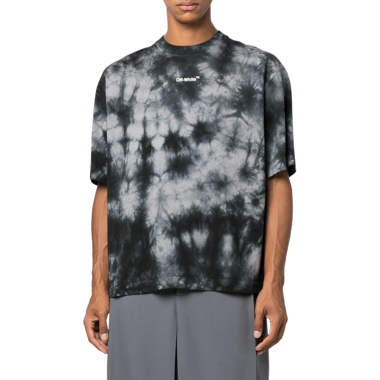 Men's Off-White FW22 Tie Dye Logo Printing Round Neck Short Sleeve Loose Fit Gray T-Shirt OMAA120F22 - 2
