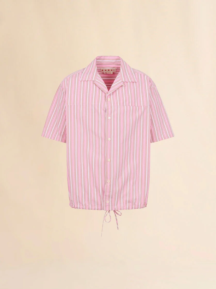PINK STRIPED POPLIN SHIRT WITH DRAWSTRING HEM - 1