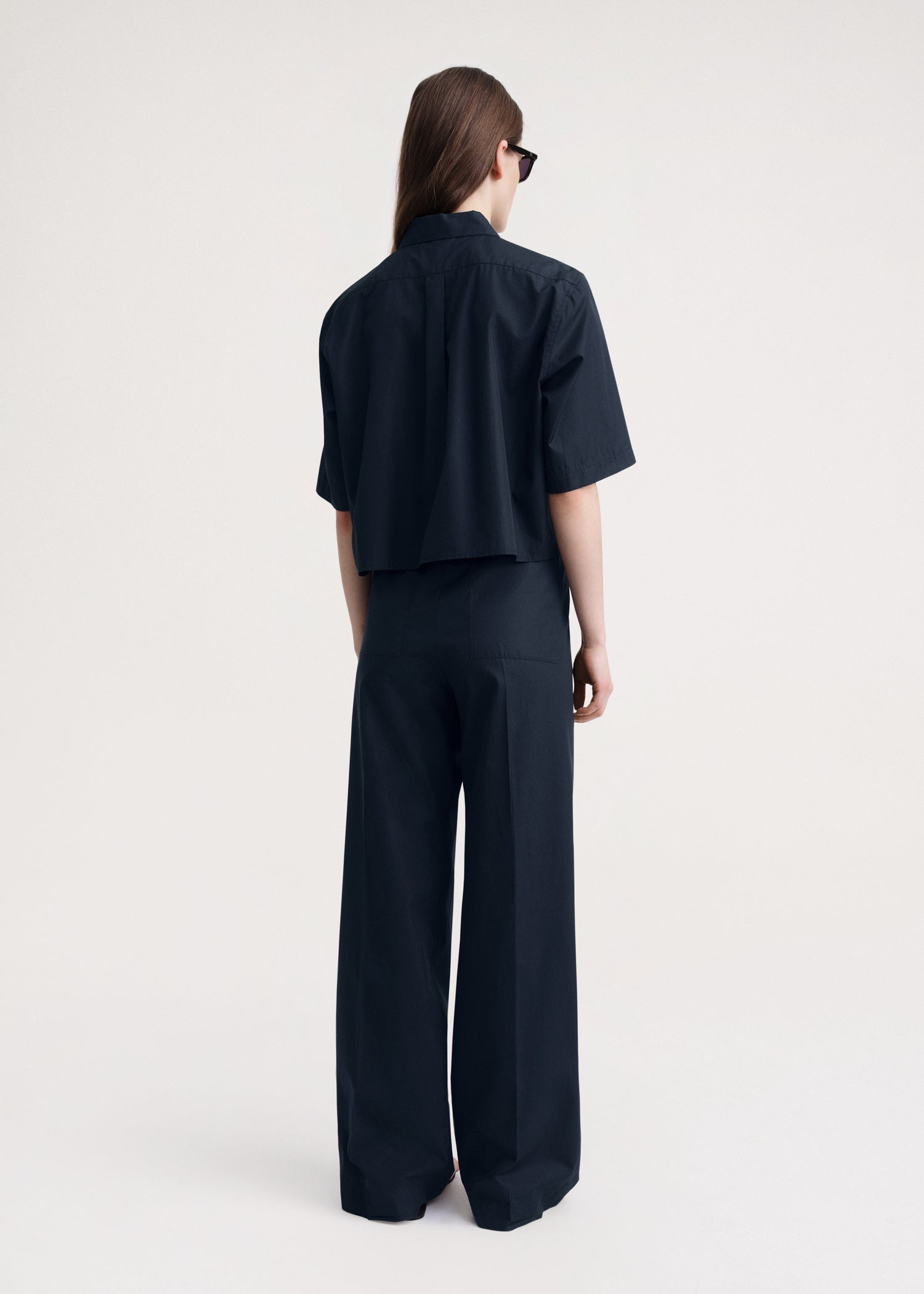Cropped cotton-poplin shirt dark navy - 4