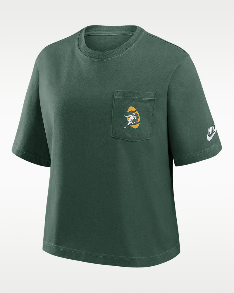 Green Bay Packers Rewind Pocket Boxy Women's Nike NFL T-Shirt 1