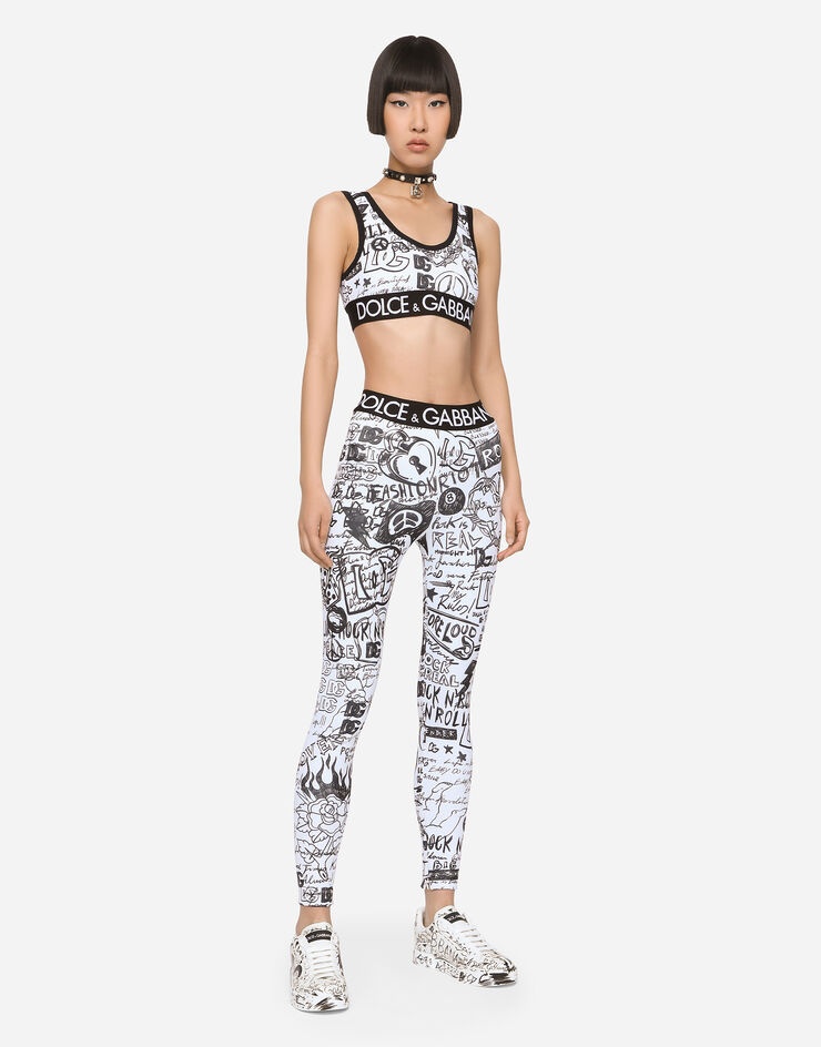 Jersey leggings with graffiti logo print - 1