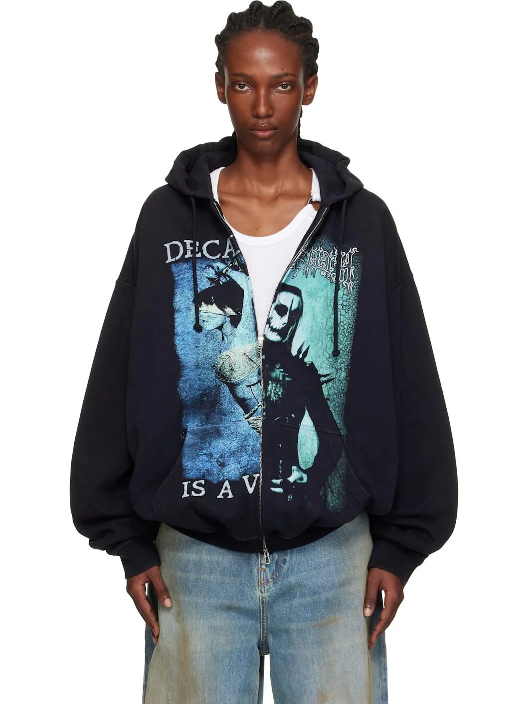 Black Cradle of Filth Cut-Up Oversized Zip-Up Hoodie - 1