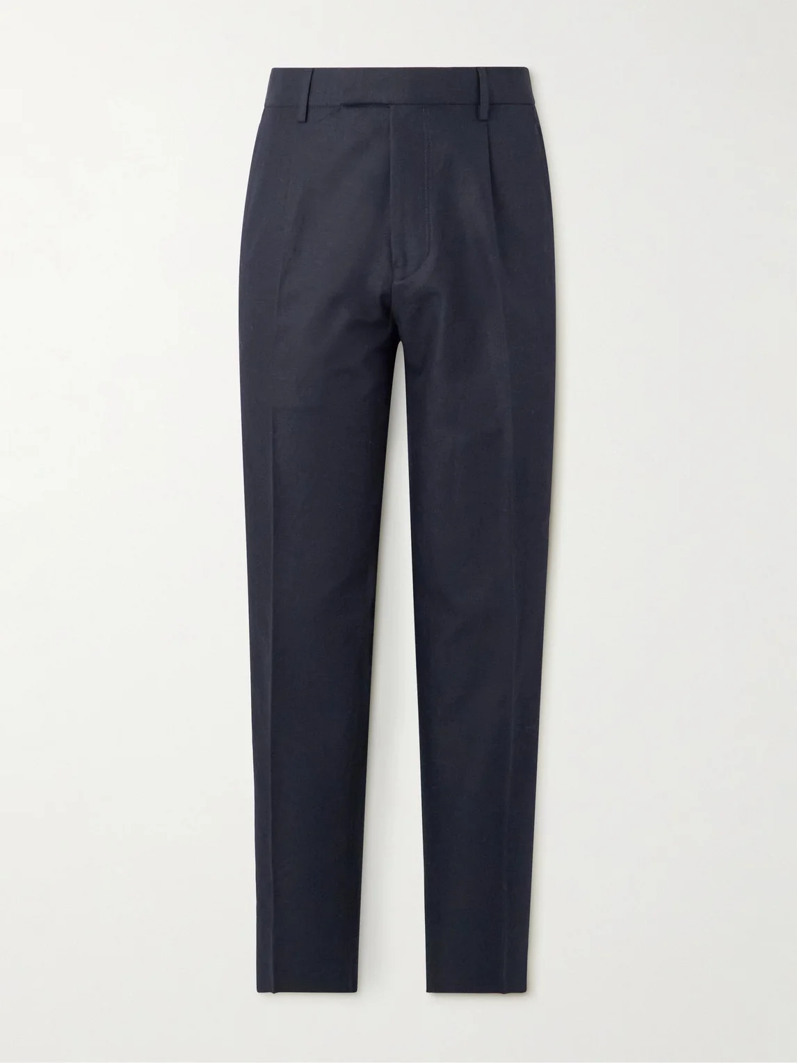 Tapered Pleated Cotton and Linen-Blend Twill Trousers - 1