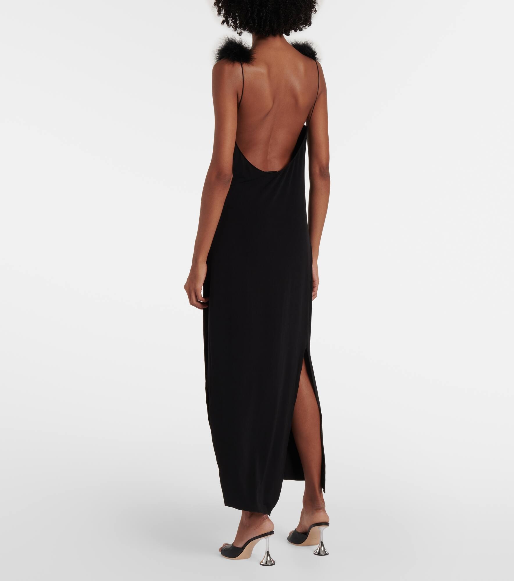 Boa feather-trimmed maxi dress - 3