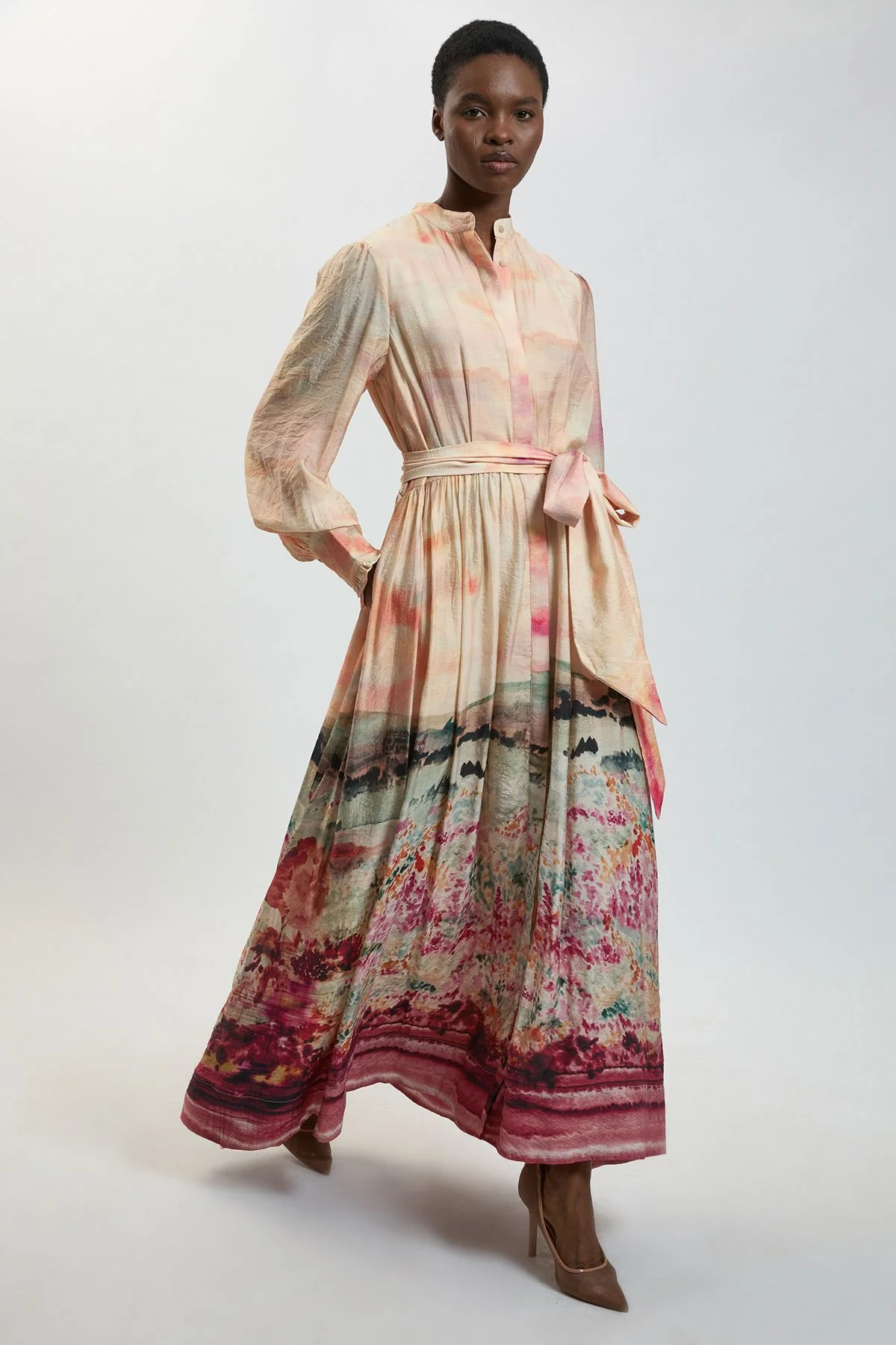 Scenic Fluid Organza Belted Shirt Dress - 1