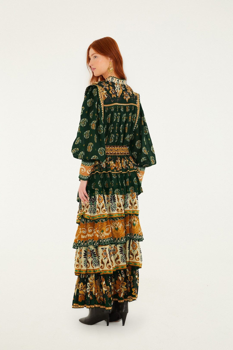 Green Ayla Mixed Scarves Layered Maxi Skirt 3