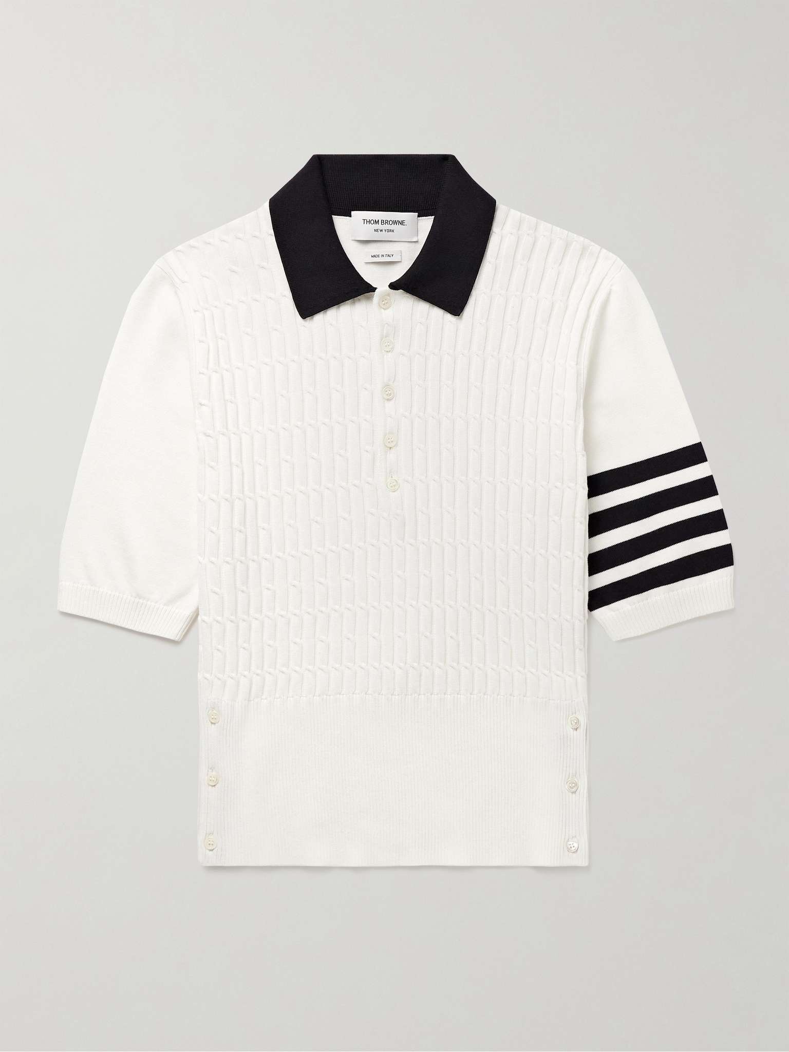 Slim-Fit Striped Cable-Knit Cotton Polo Shirt - 1