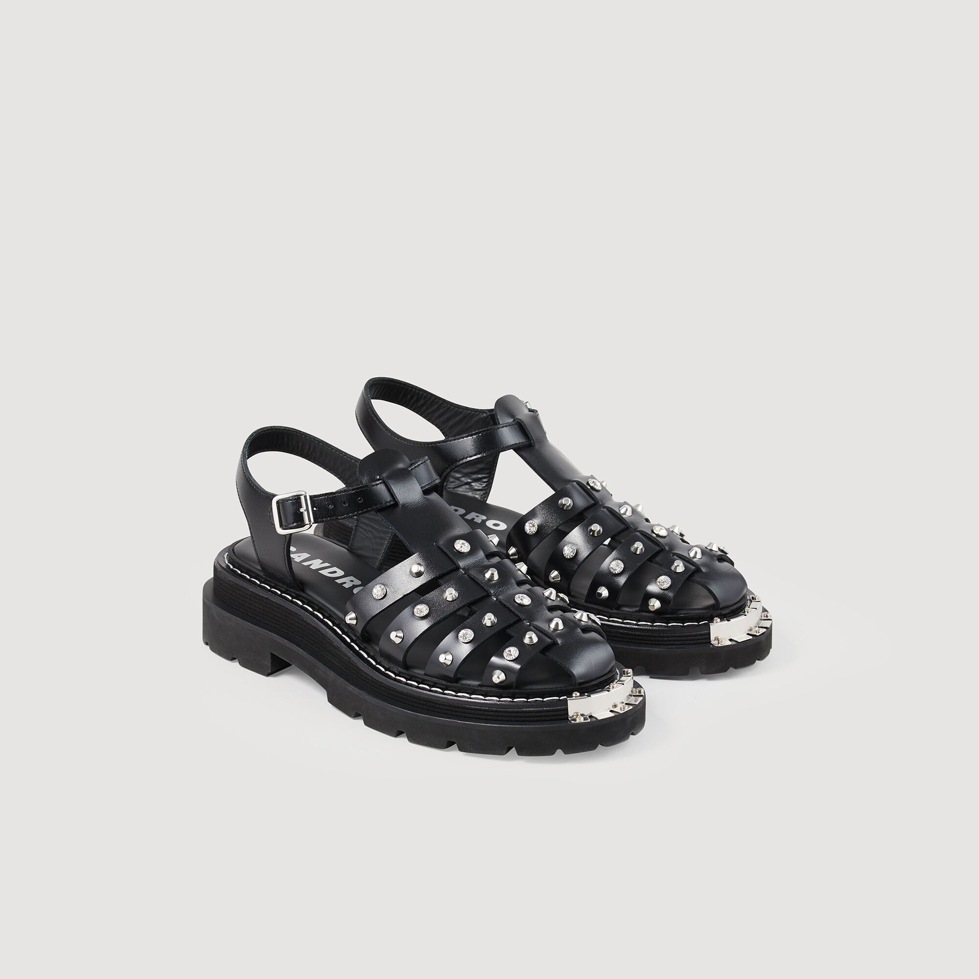OLYS STUDDED LEATHER SANDALS - 3