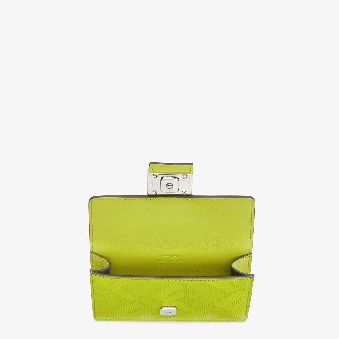 Baguette card holder with square flap and FF magnetic clasp. Can be worn on the waist. Made of acid  - 3