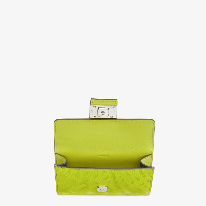 FENDI Baguette card holder with square flap and FF magnetic clasp. Can be worn on the waist. Made of acid  outlook