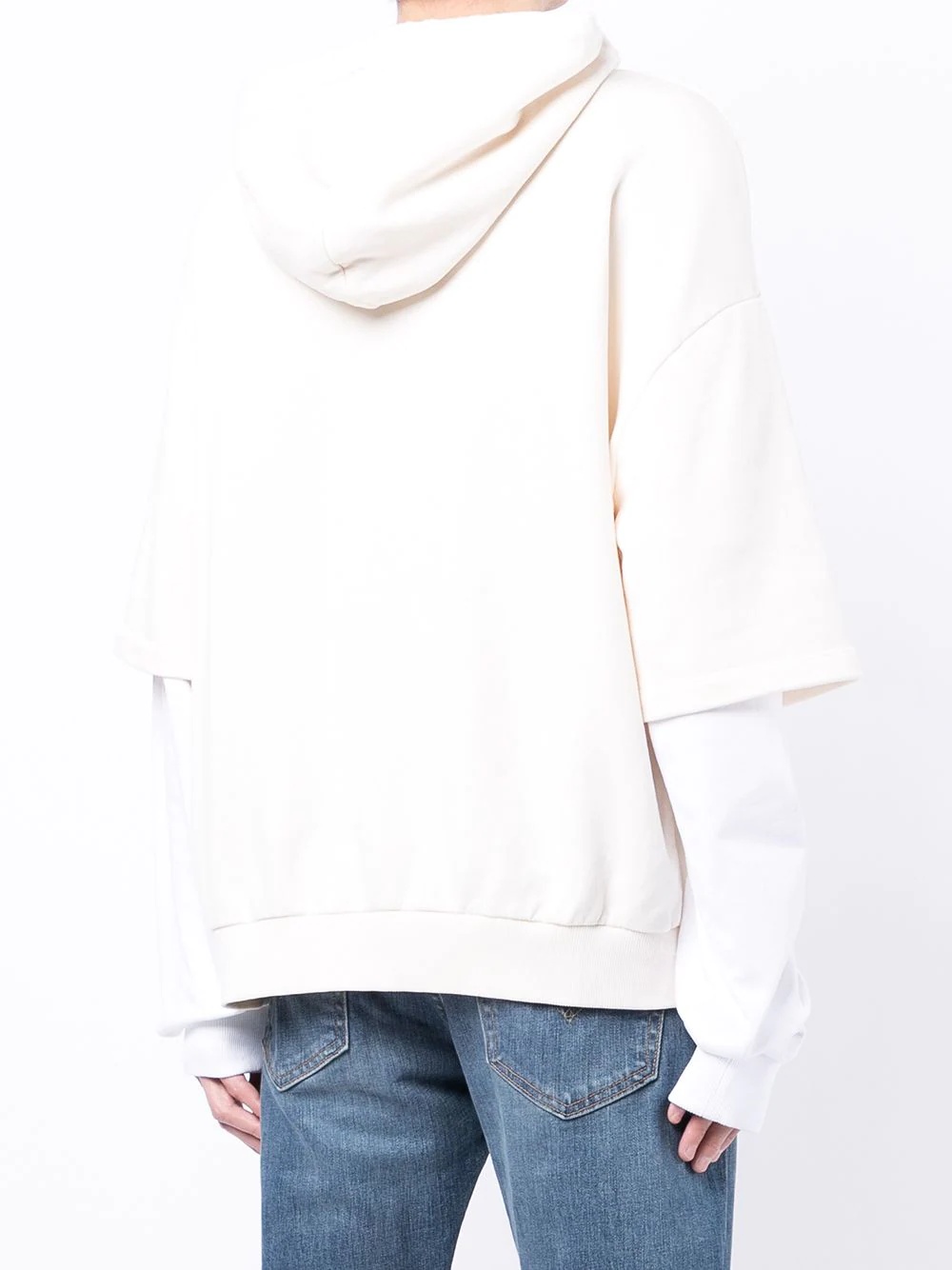 feather embroidery layered-sleeve hoodie - 4