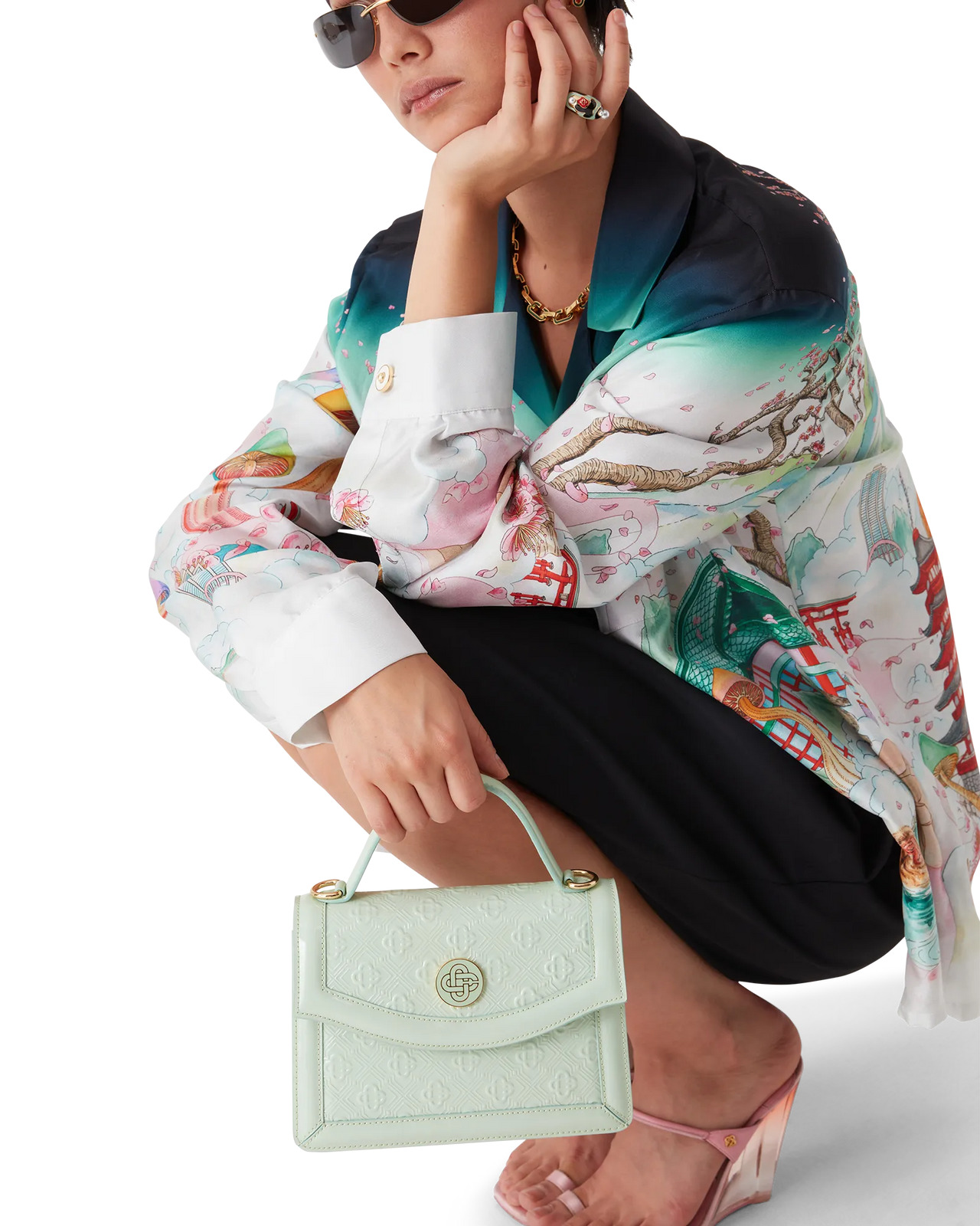 Mint Monogram Embossed Mini Jeanne Bag | Casablanca Paris - 5