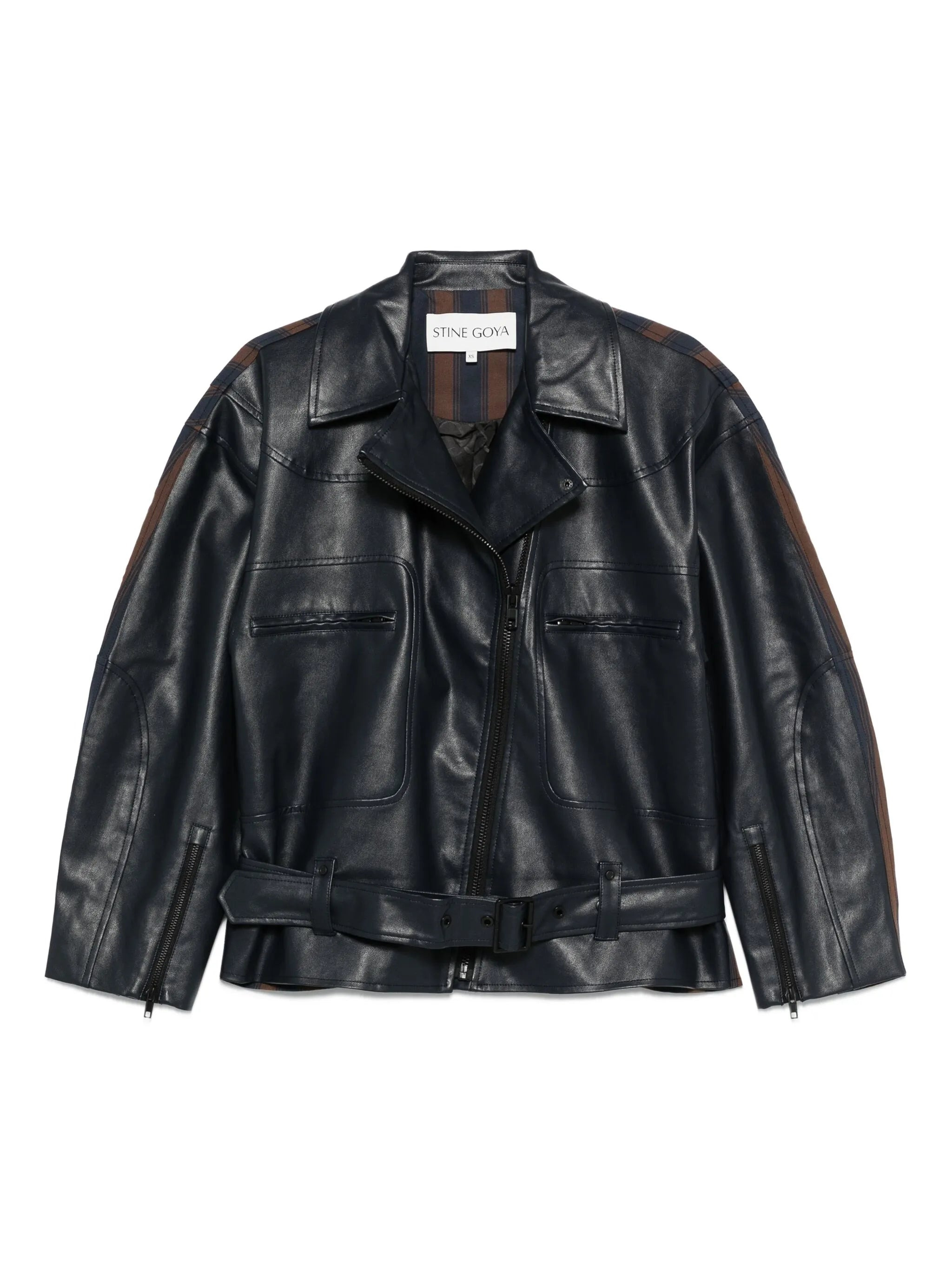 Stine Goya Belted Stripe-detail Biker Jacket - 1