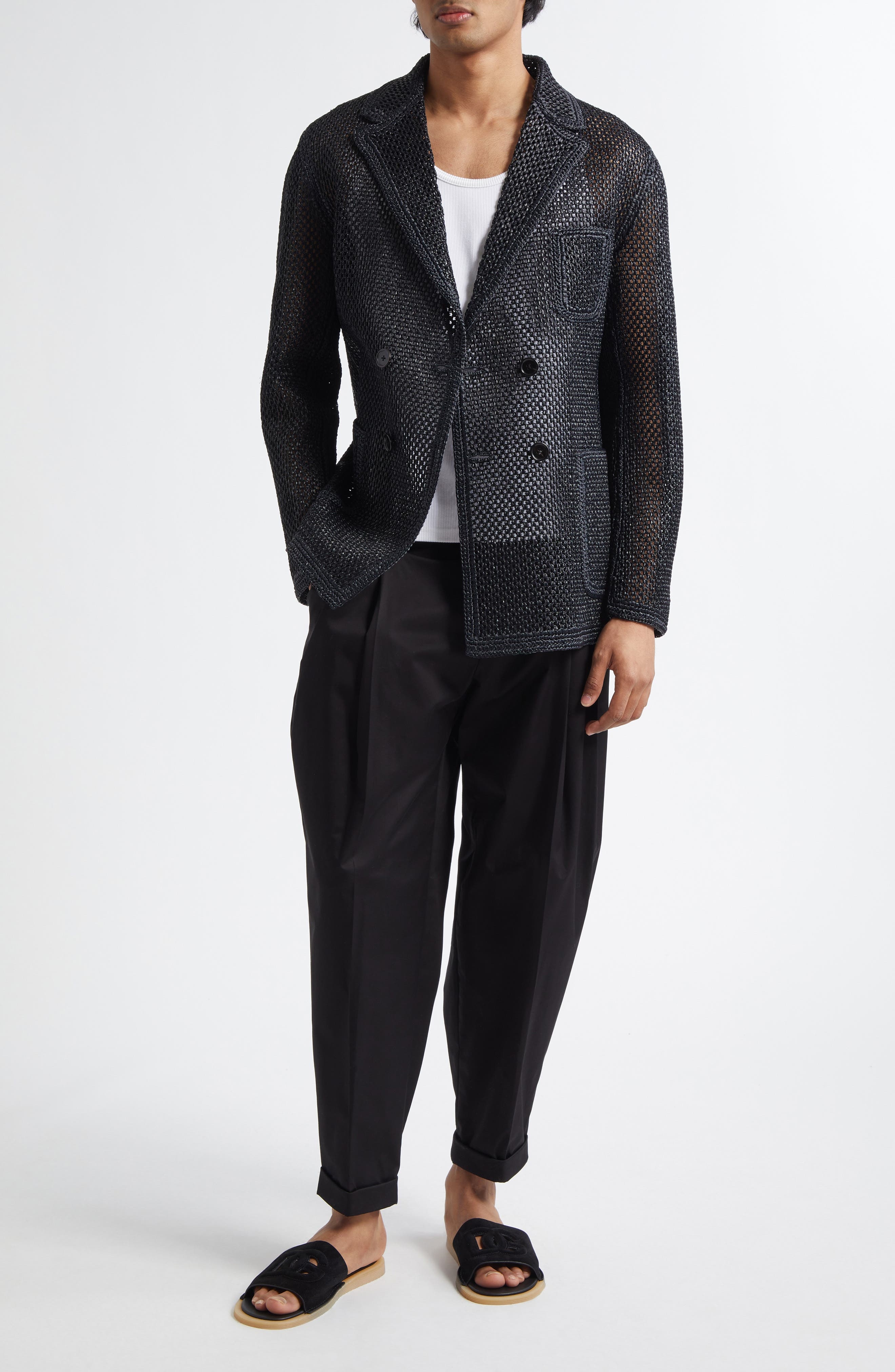 Dolce&Gabbana Double Pleat Crop Stretch Cotton Pants in N0000 Black at Nordstrom - 2