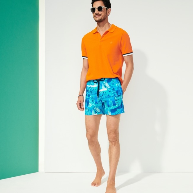 Men Stretch Swim Trunks Patchwork Shooting - 6