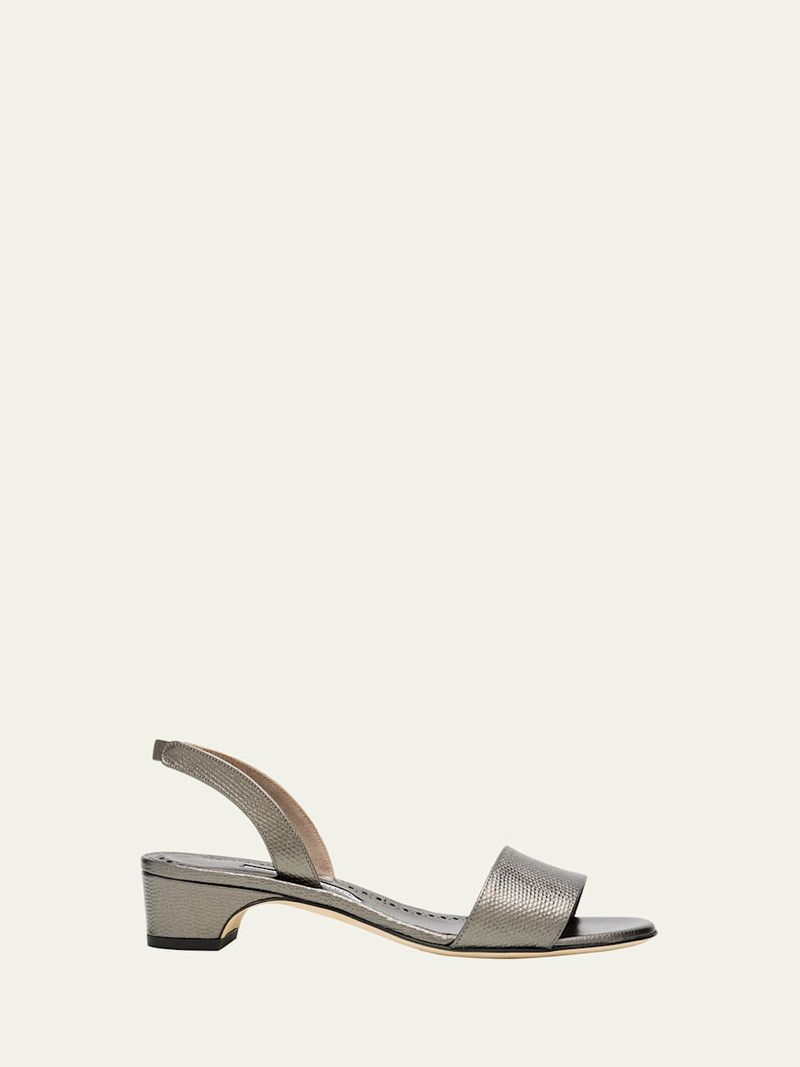 30mm Patobarnu Embossed Metallic Leather Slingback 1