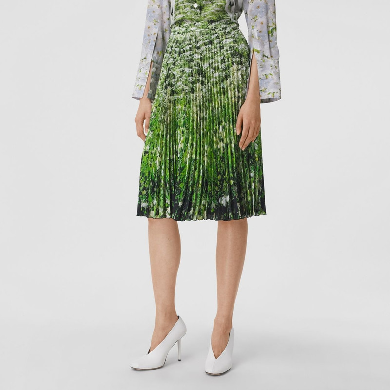 Meadow Print Crepe De Chine Pleated Skirt 5
