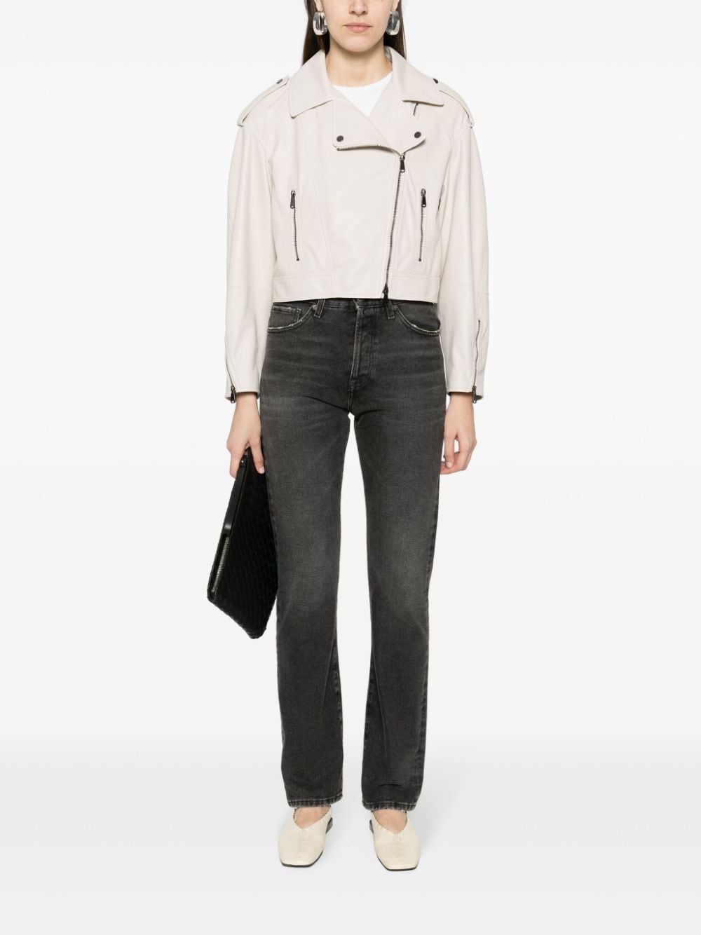 notched-lapels leather jacket - 2