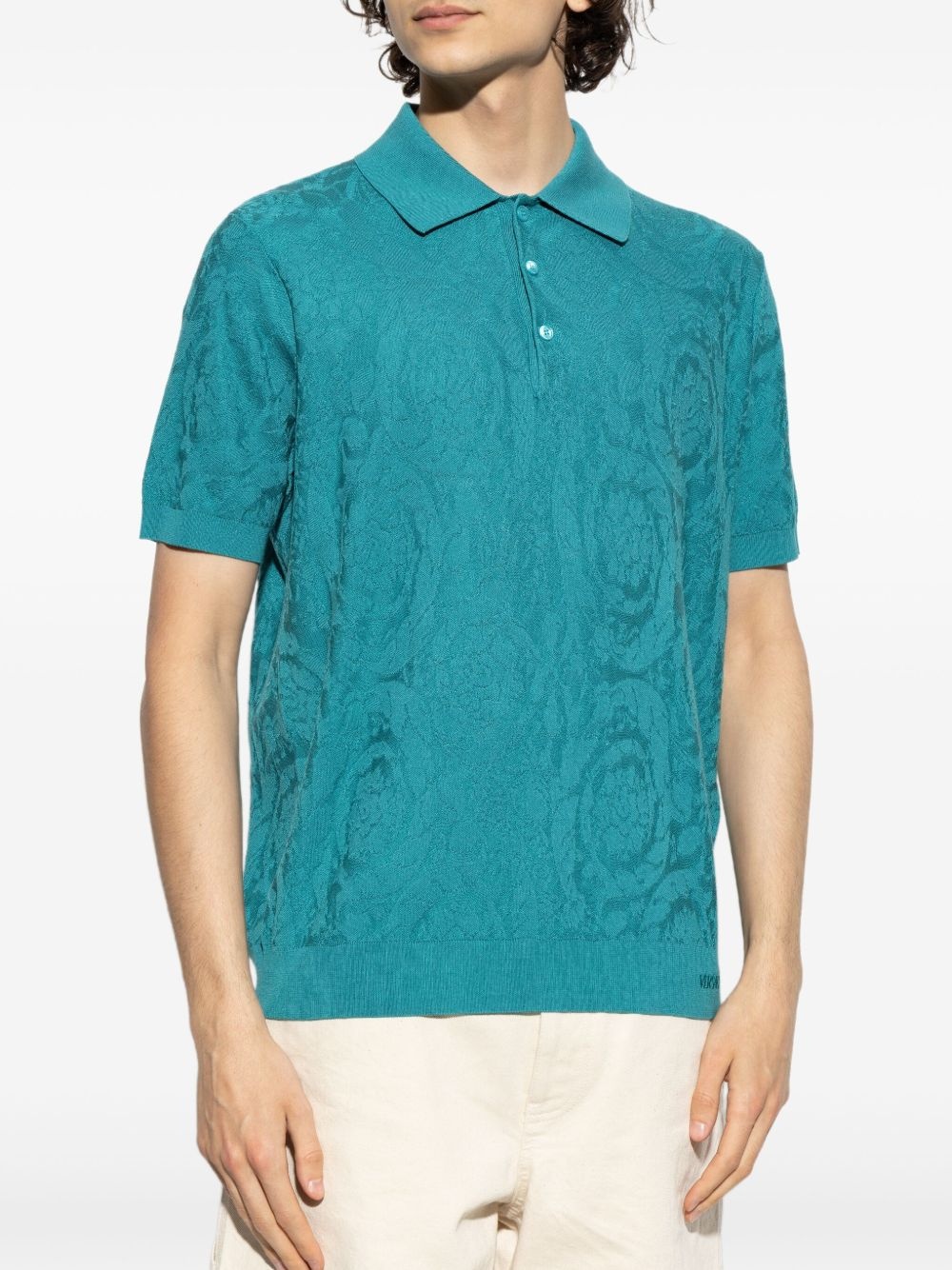 Barocco-jacquard polo shirt - 3