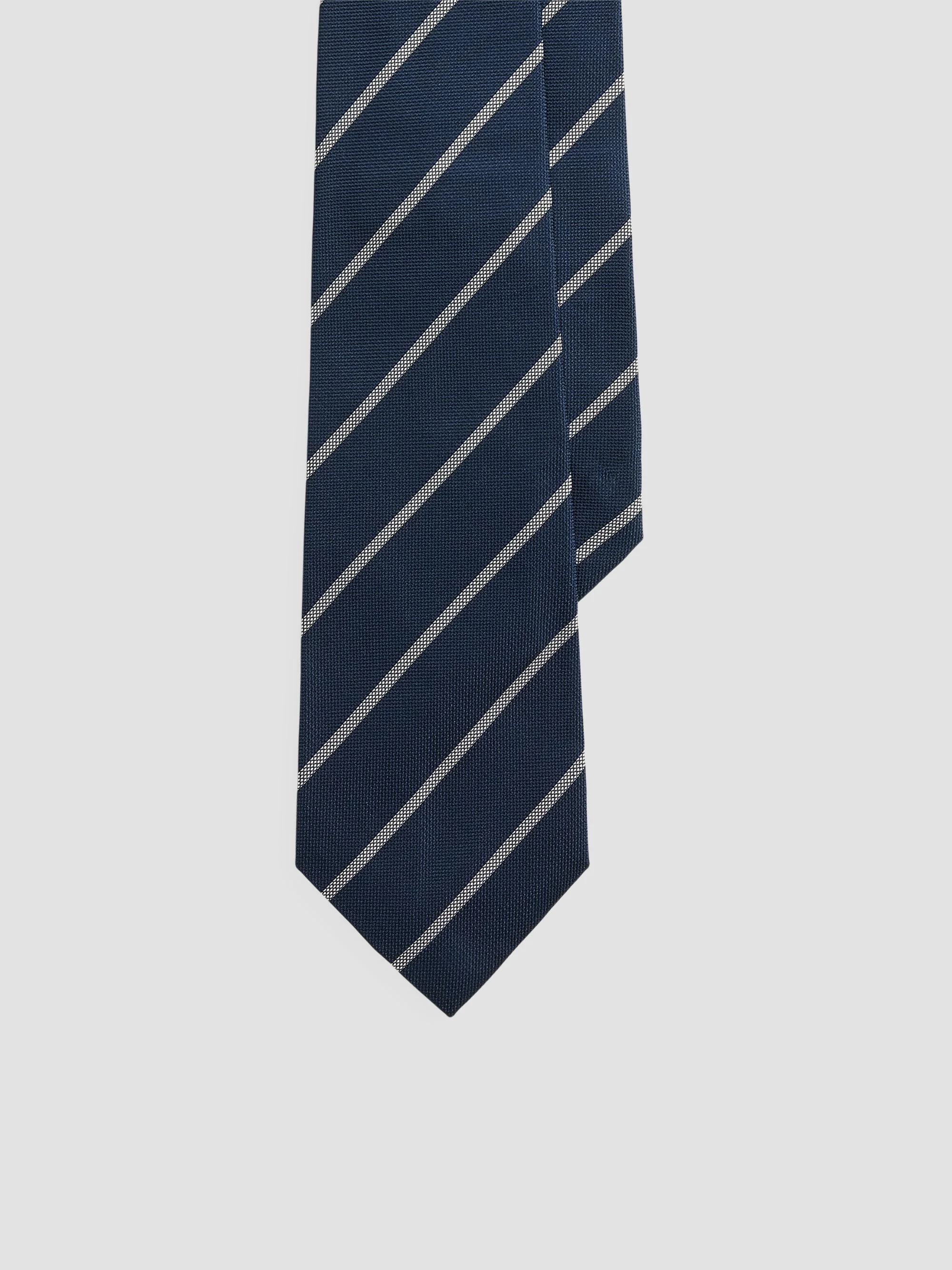 Men's Stripe Silk Tie - Navy Silver - 1