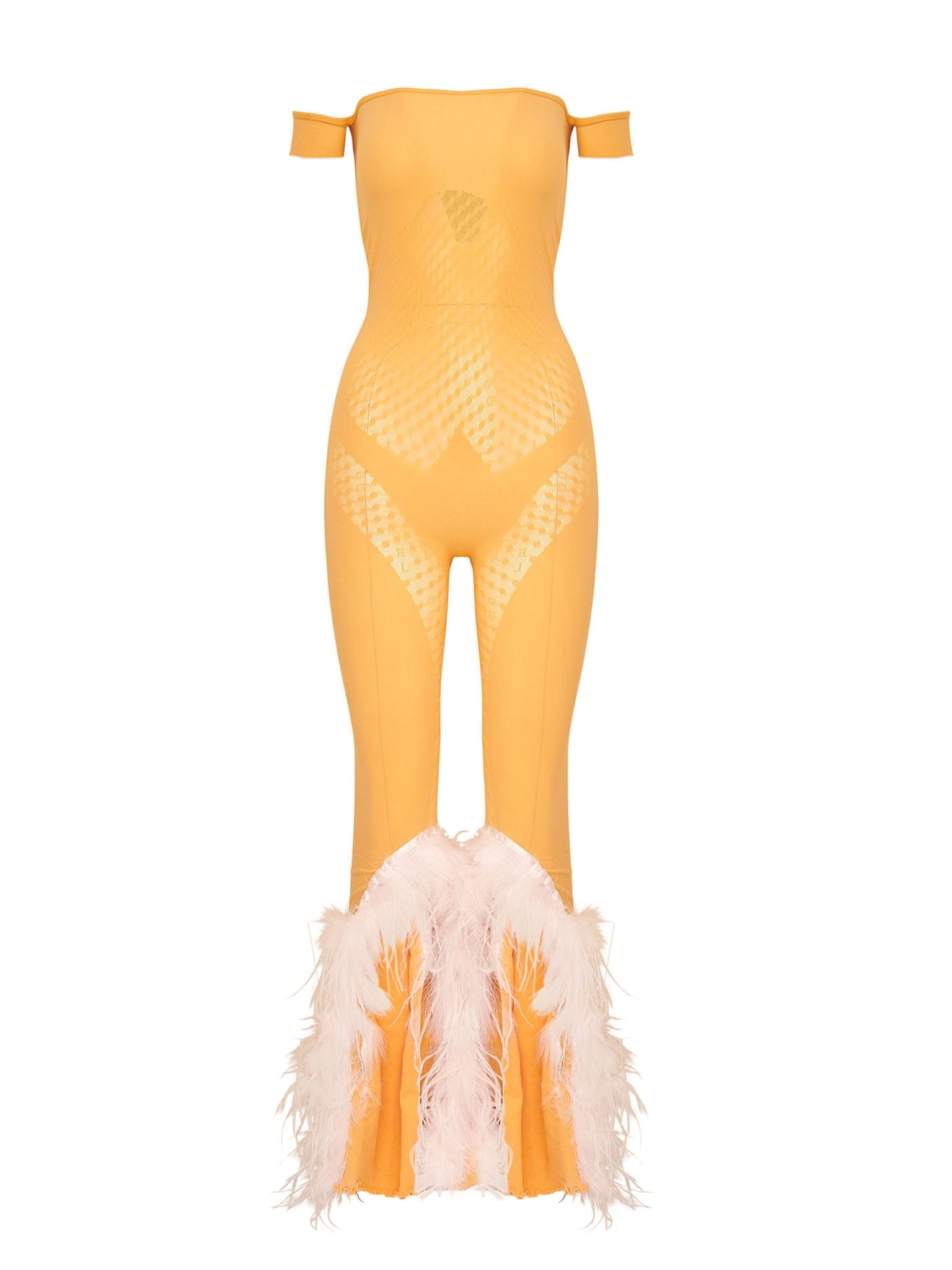 JUNIA JUMPSUIT IN PAPAYA SOFT PINK MARABOU FEATHERS - 1