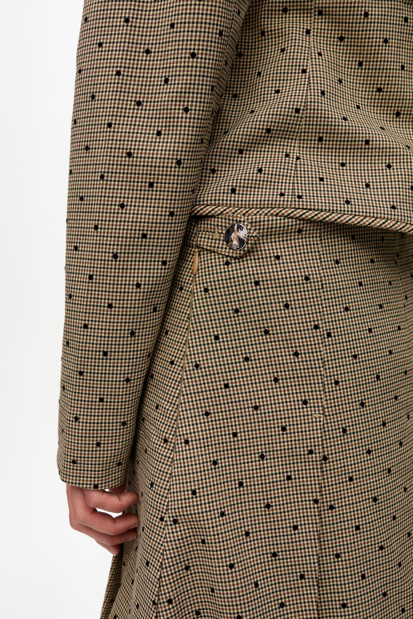 BROWN FLOCK CHECK SUITING MINI SKIRT - 5