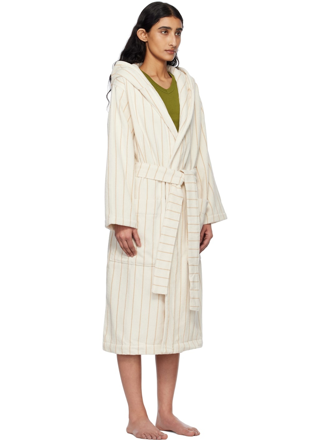 Beige & Tan Terry Hooded Bathrobe - 2