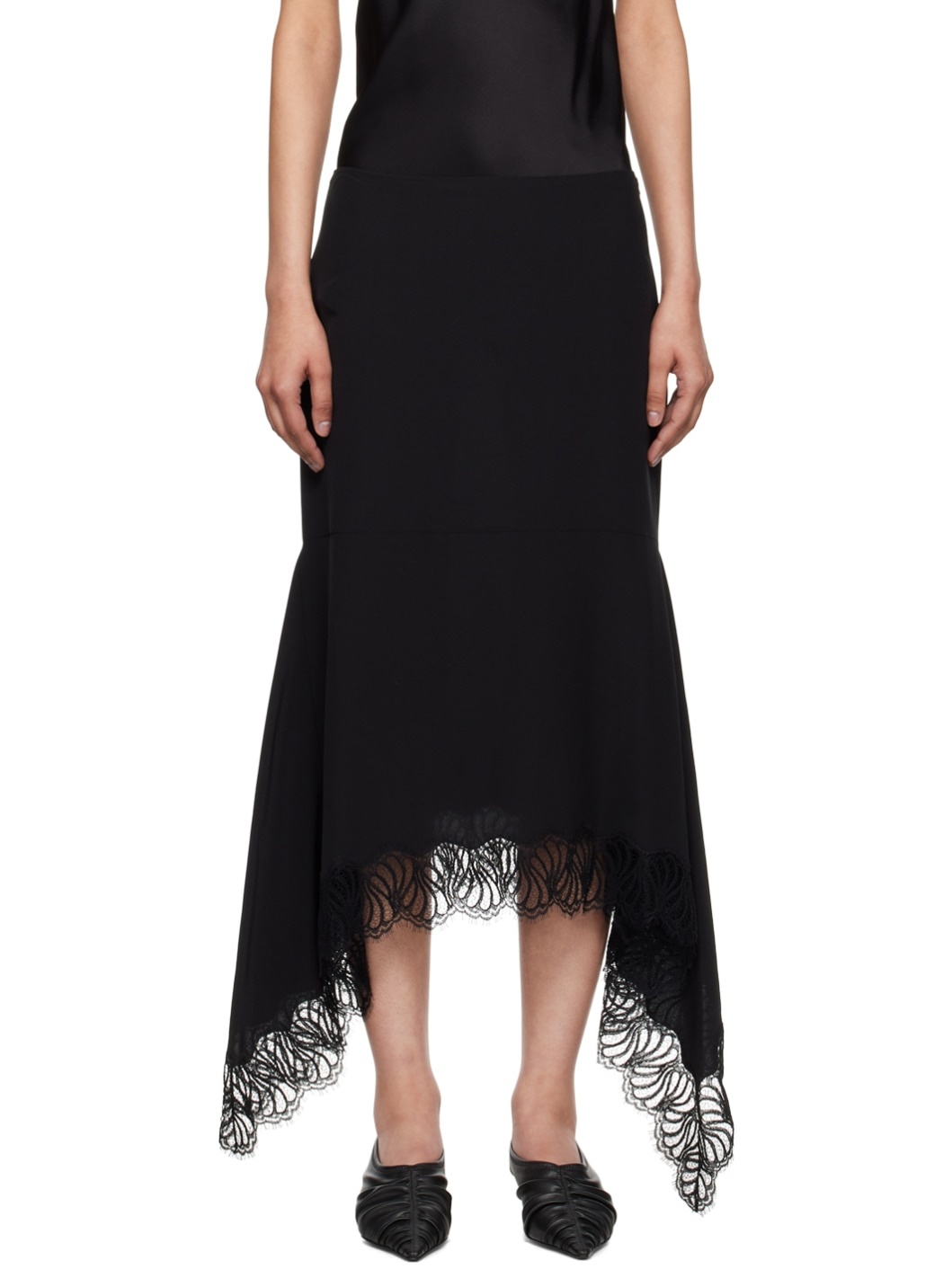 Black Asymmetric Midi Skirt - 1