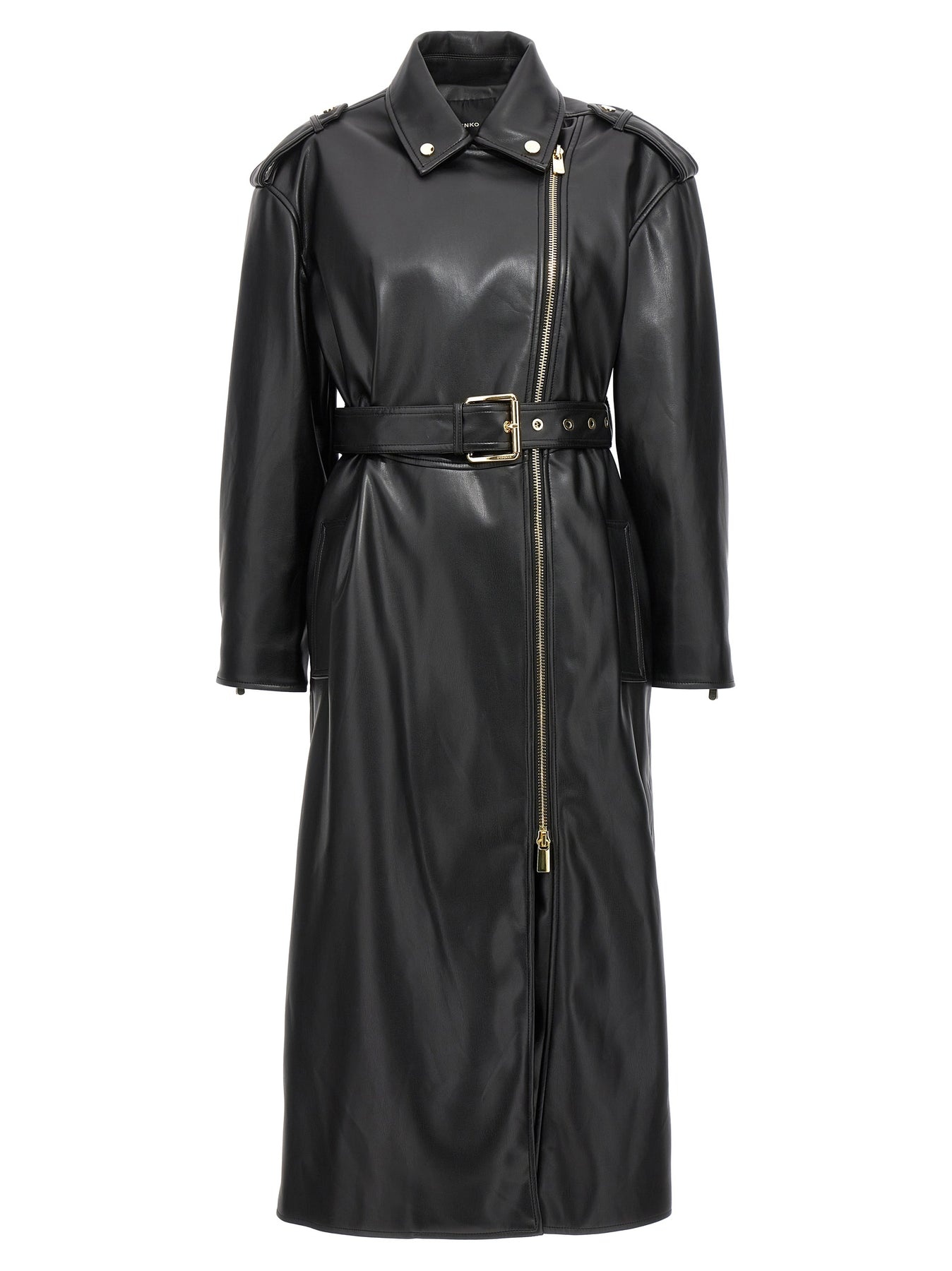 トレンチコート Pinko Classic Black Trench Coat With Belted Waist Pinko Classic Black Trench Coat With Belted Waist | ShopSimon