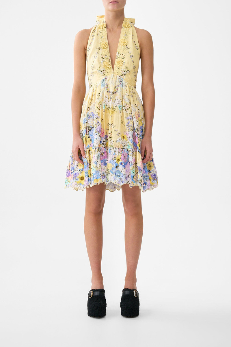 CAMILLA RUFFLE HEM HALTER SHORT DRESS outlook