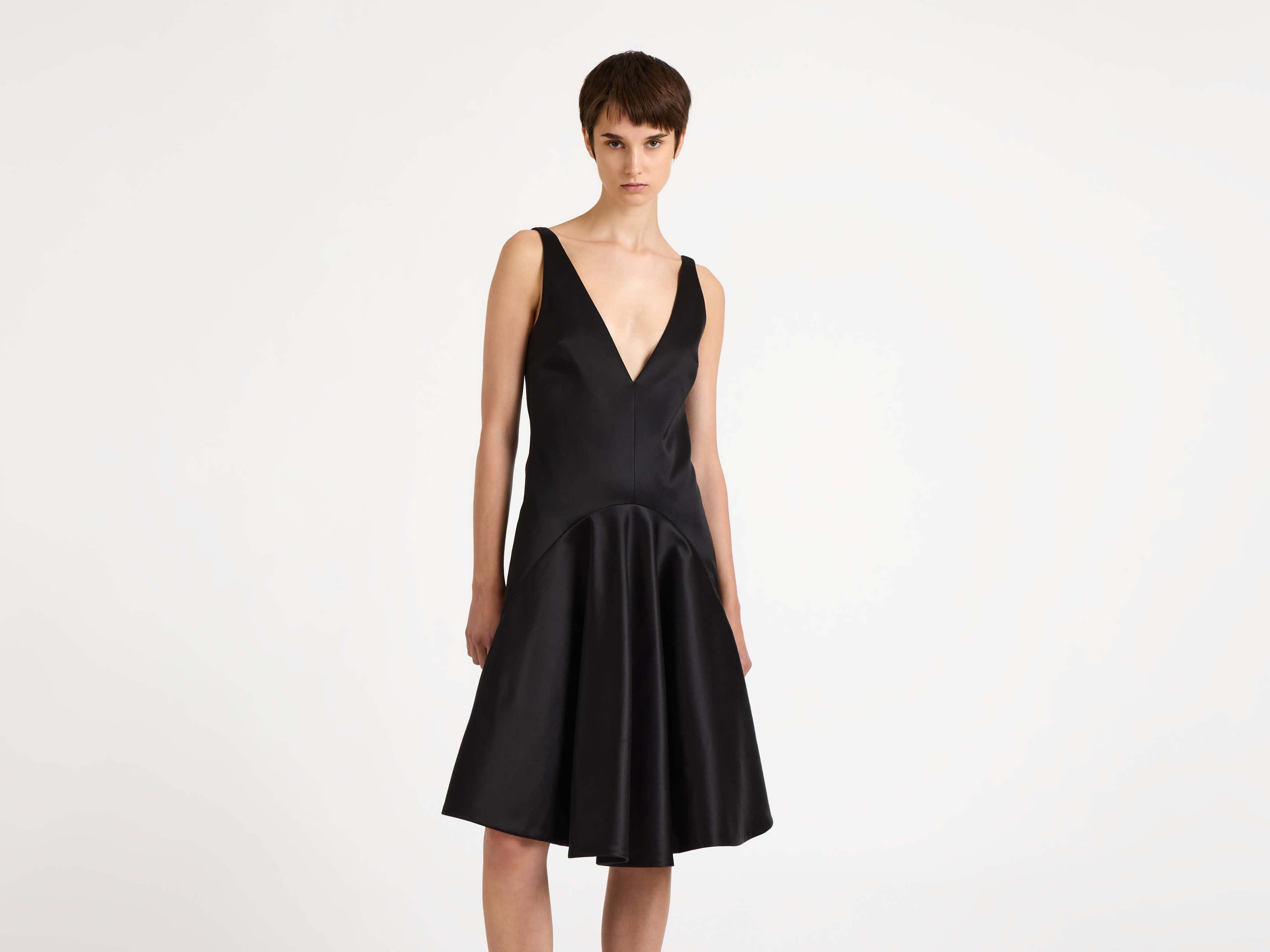 WOMENS DRAPED SKIRT MIDI DRESS IN BLACK - 7