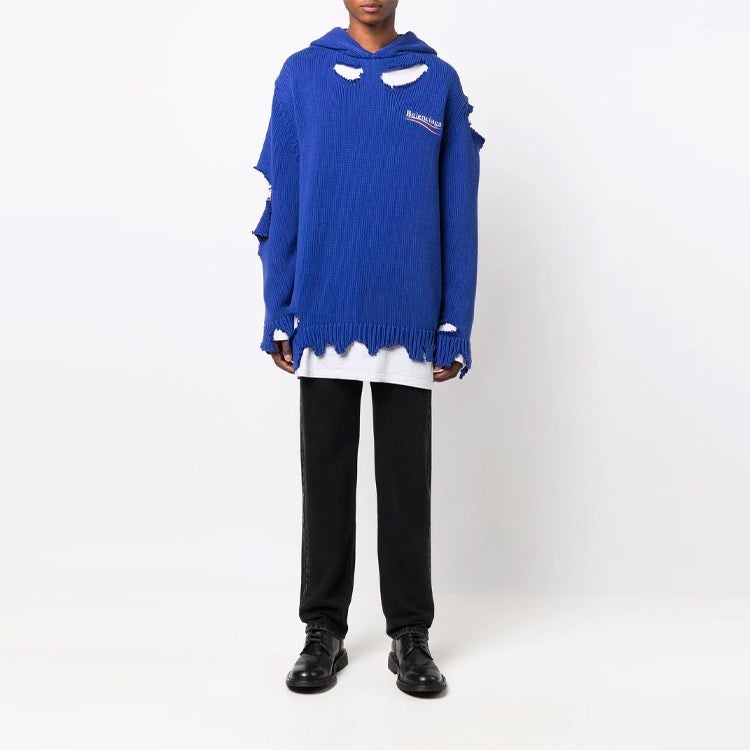 Balenciaga Political Campaign Destroyed Hoodie 'Blue' 662718T32124691 - 3