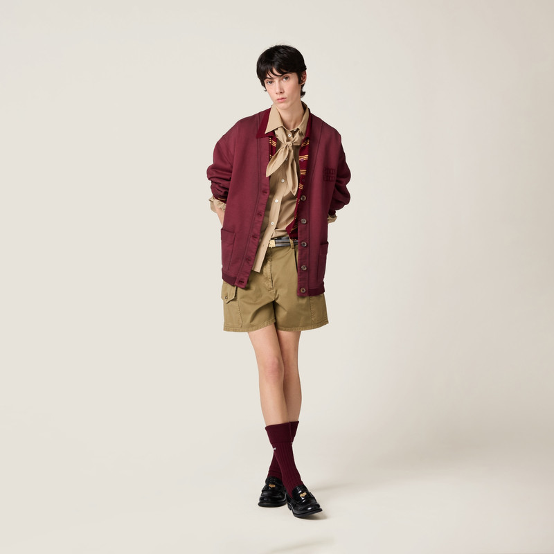 Miu Miu Garment-dyed cotton fleece cardigan outlook