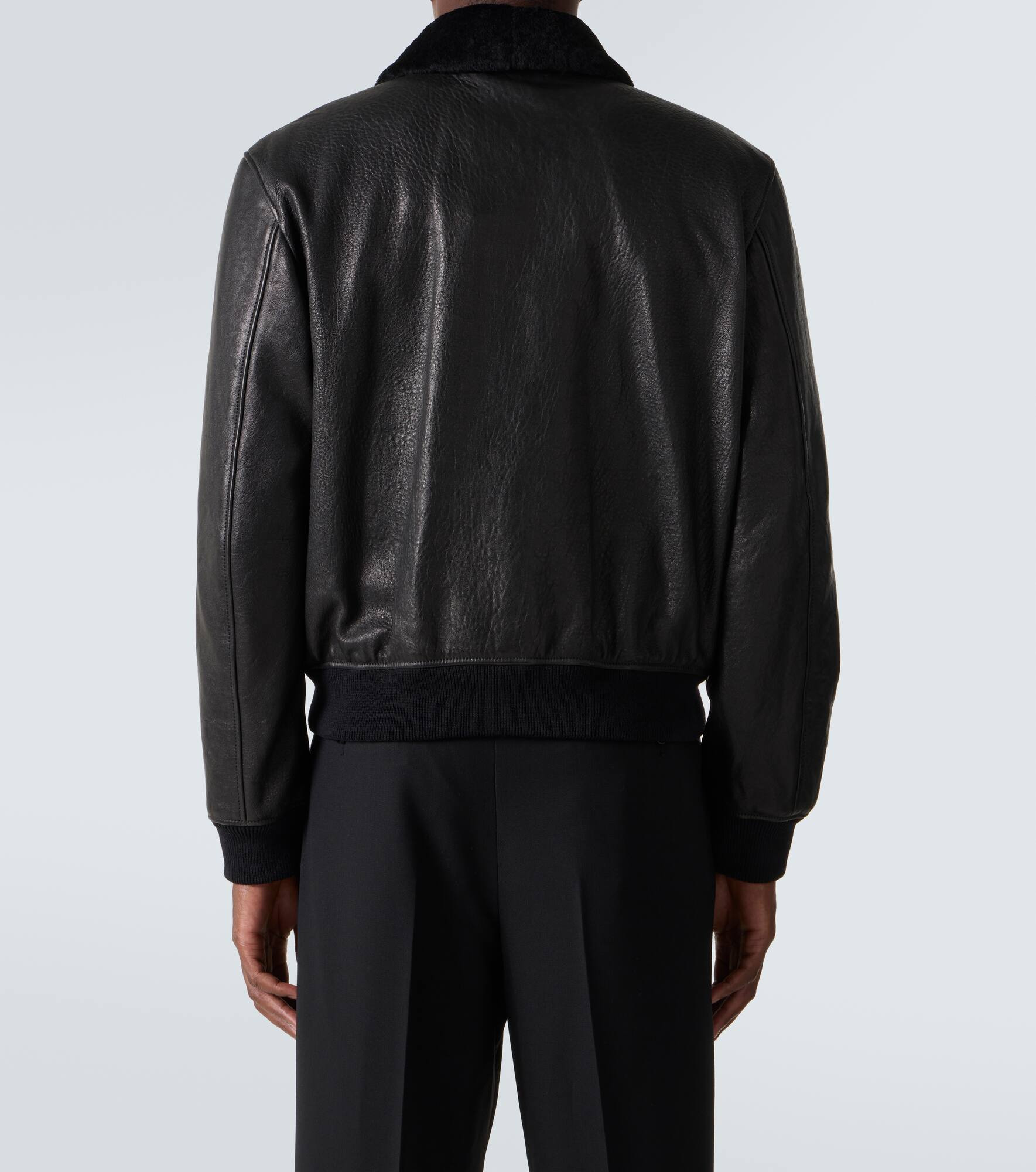 Shearling-trimmed leather bomber jacket - 4