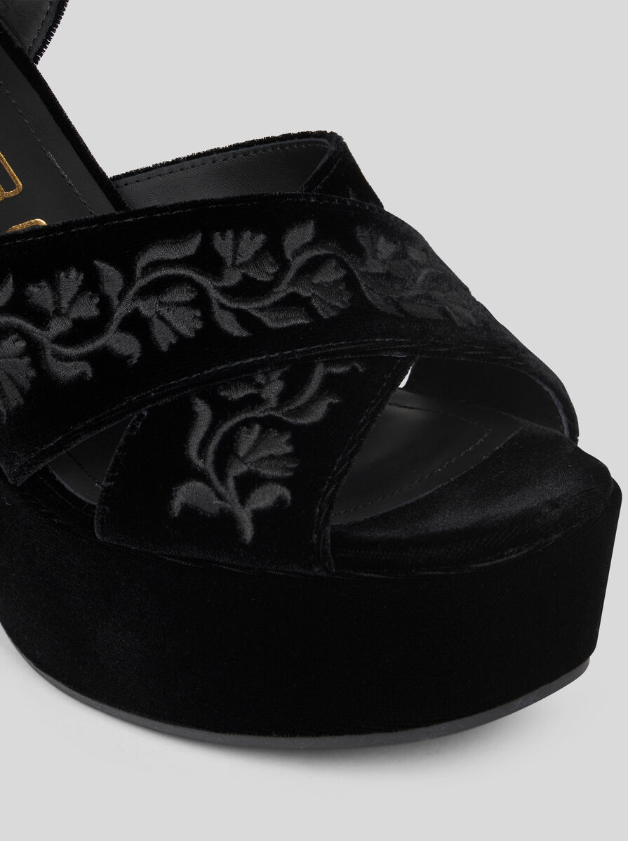 VELVET PLATFORM SANDALS WITH EMBROIDERY - 4
