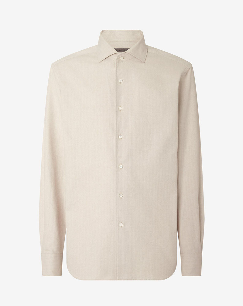 Beige and Blue cotton flannel shirt with herringbone pattern 1