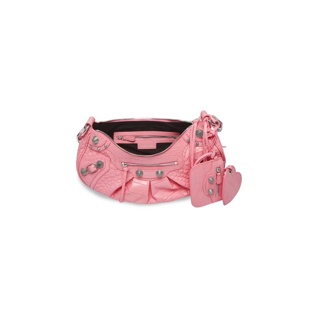Women's Le Cagole Small Shoulder Bag Crocodile Embossed in Pink - 5
